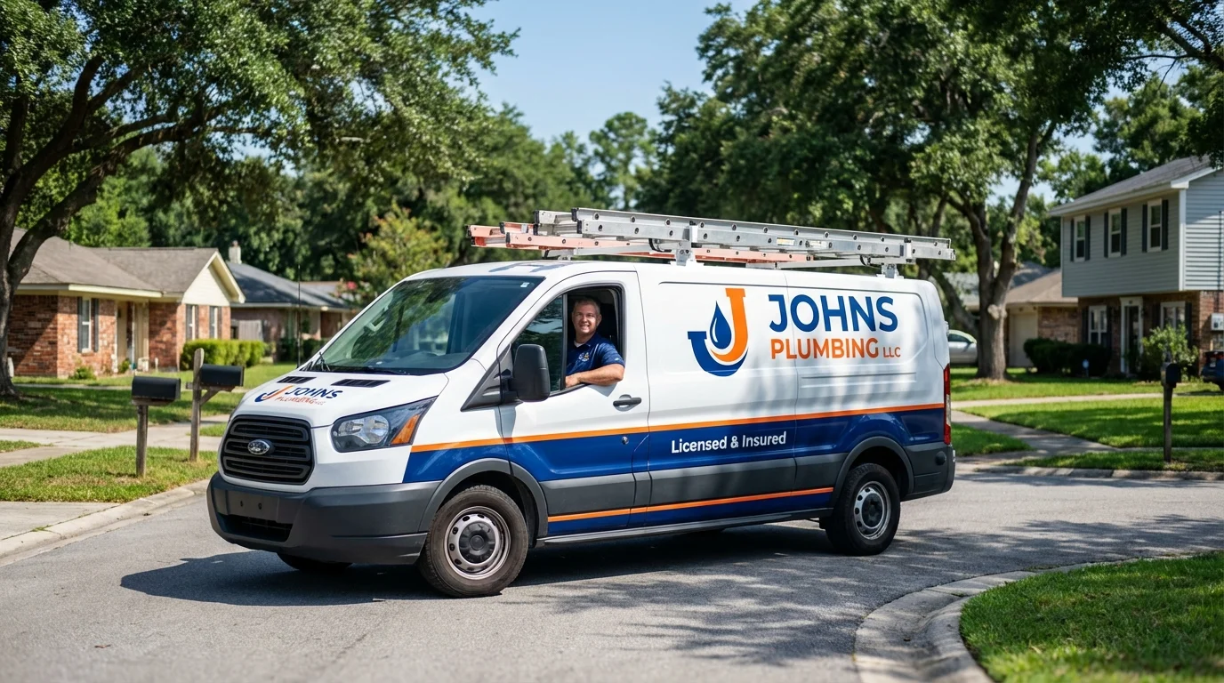 Johns Plumbing LLC service van in Bassett, VA