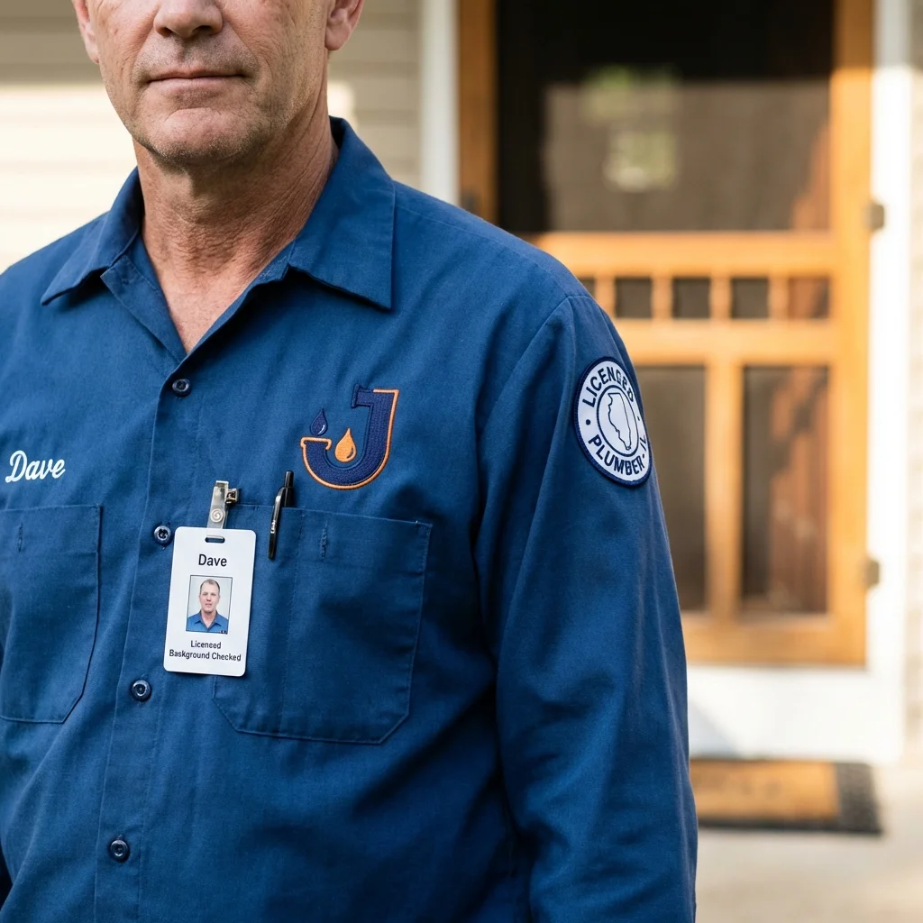 Licensed plumber showing ID badge in Bassett, VA