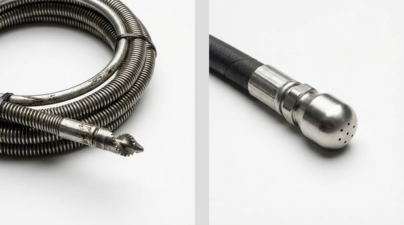 Drain snake cable and hydro jetting nozzle used for drain cleaning in Bassett, VA