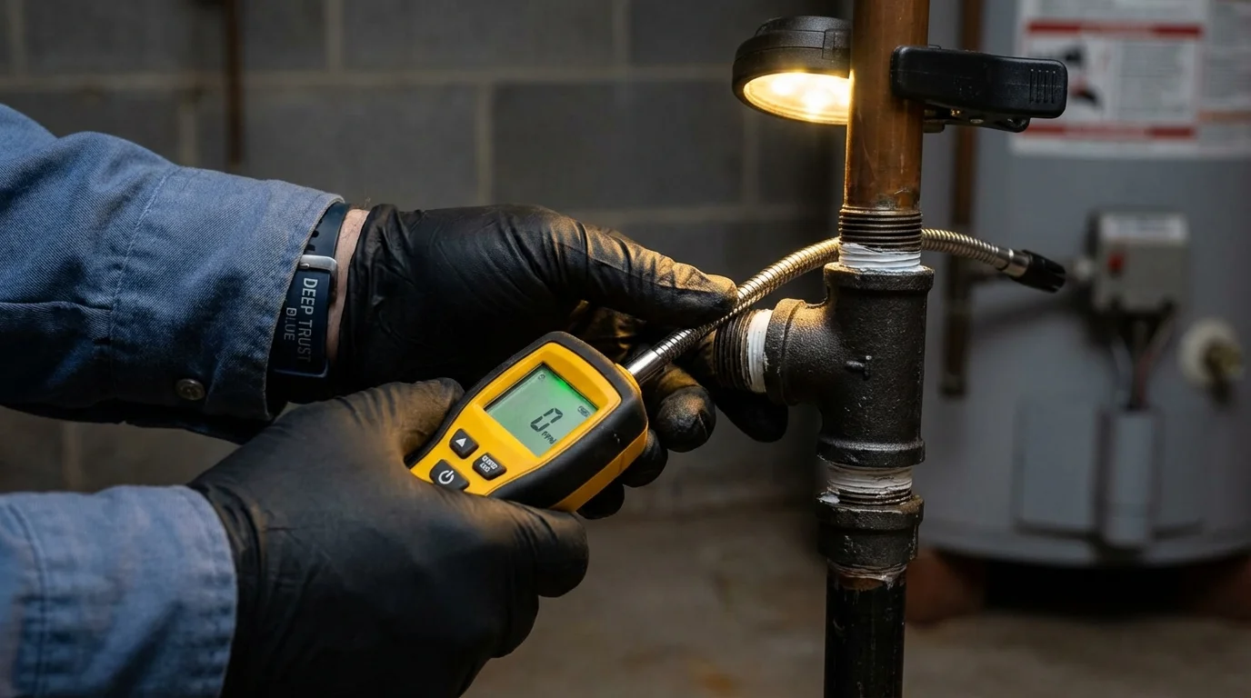 Gas leak detection with electronic sniffer by Johns Plumbing LLC in Bassett