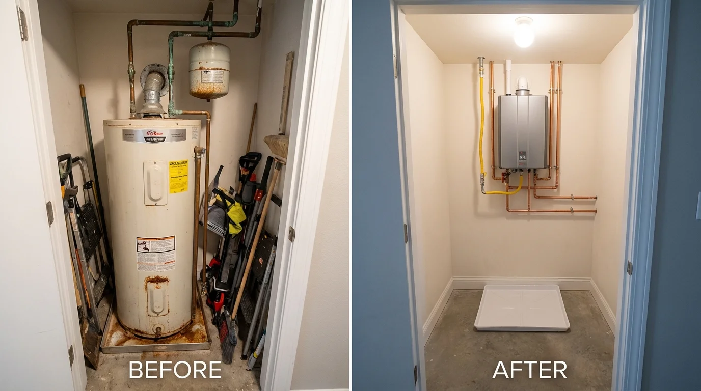 Tank water heater versus wall-mounted tankless unit comparison for Bassett, VA homeowners