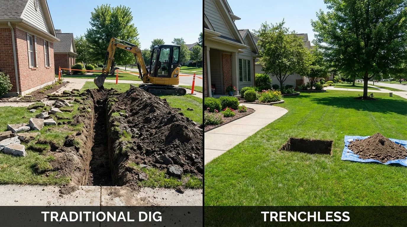 Trenchless sewer repair with minimal yard damage versus traditional excavation in Bassett, VA